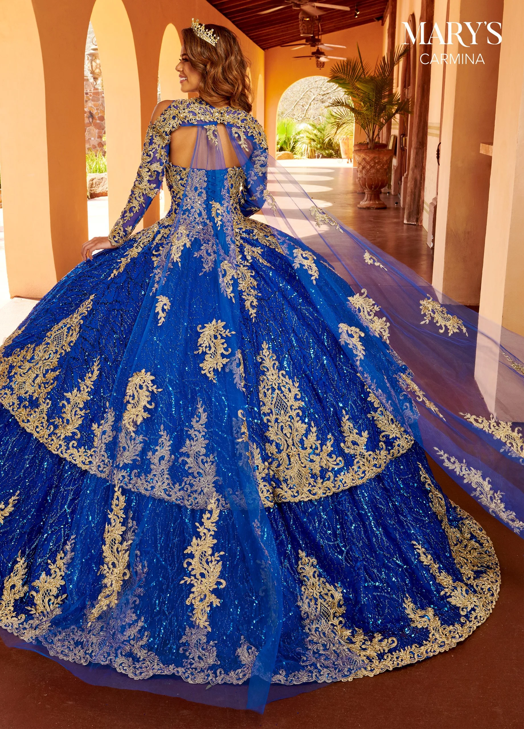 Royal Blue and Gold Quinceanera Gown 