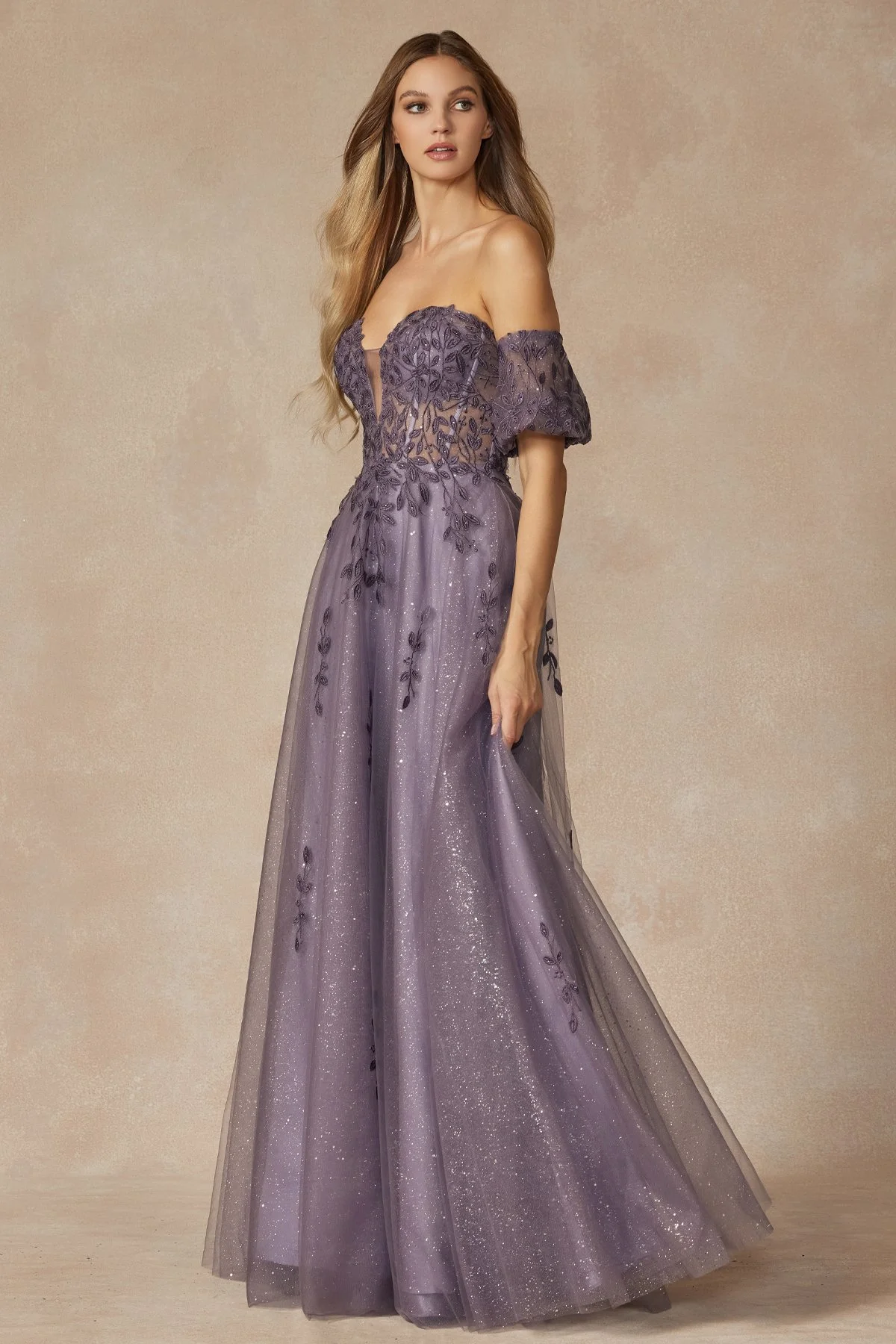 A beautiful Grey Purple prom dress, exuding elegance and charm, perfect for any special occasion.