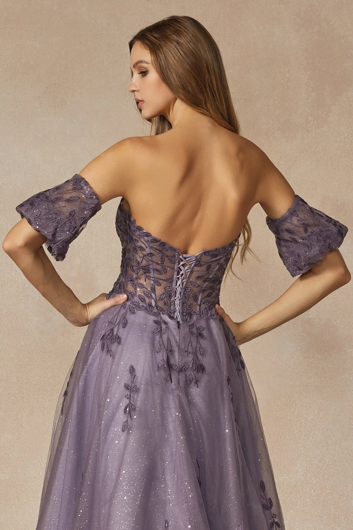 A beautiful Grey Purple prom dress, exuding elegance and charm, perfect for any special occasion.