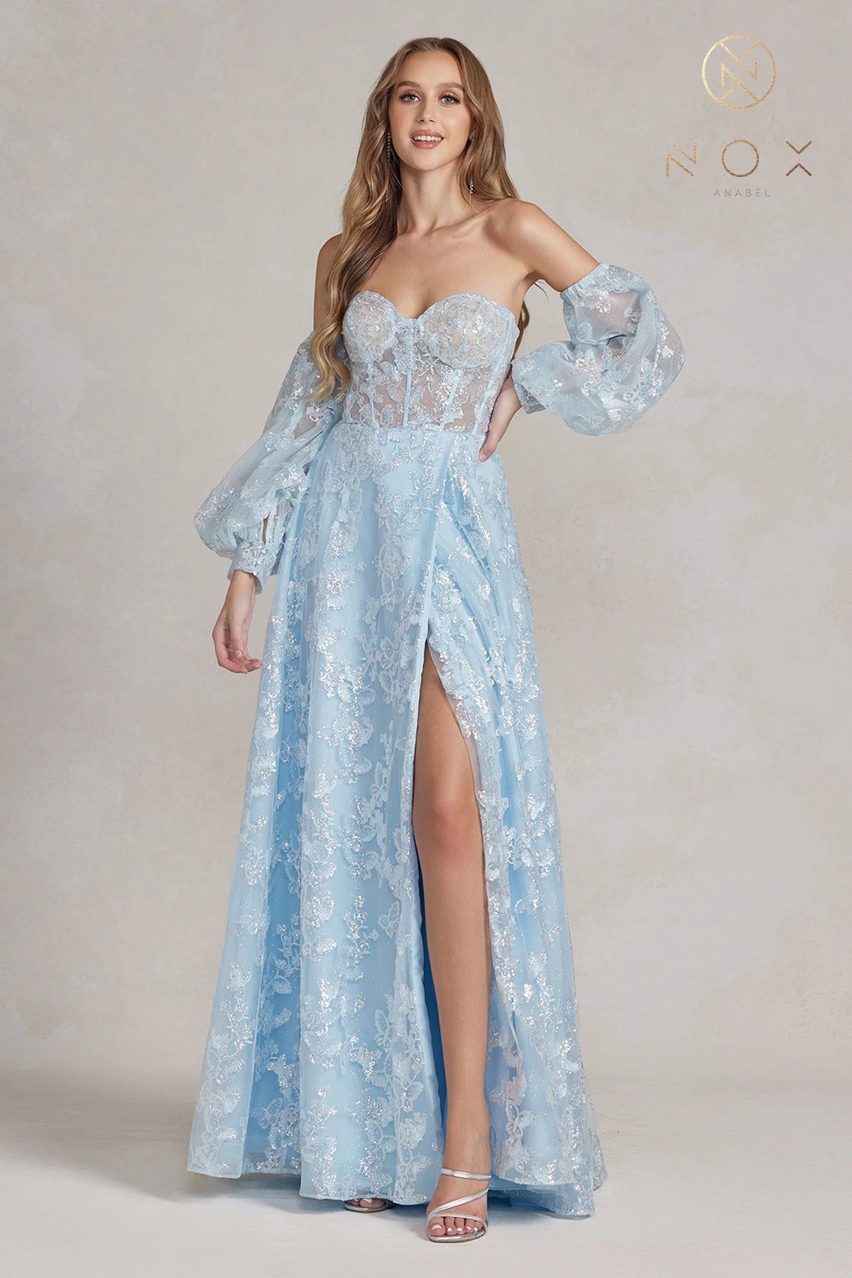 Explore the epitome of style with this dreamy blue prom dress, offering classic sophistication and allure.