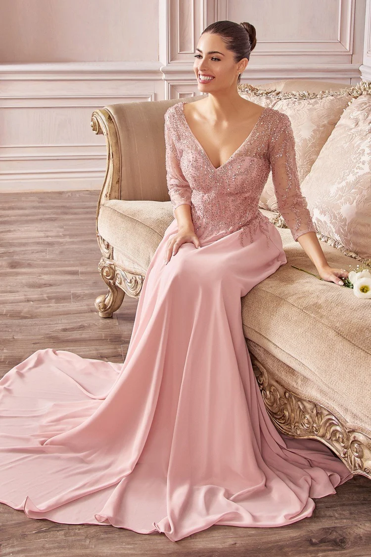 MQ1529 Dusky Rose Satin Bridesmaid Gown