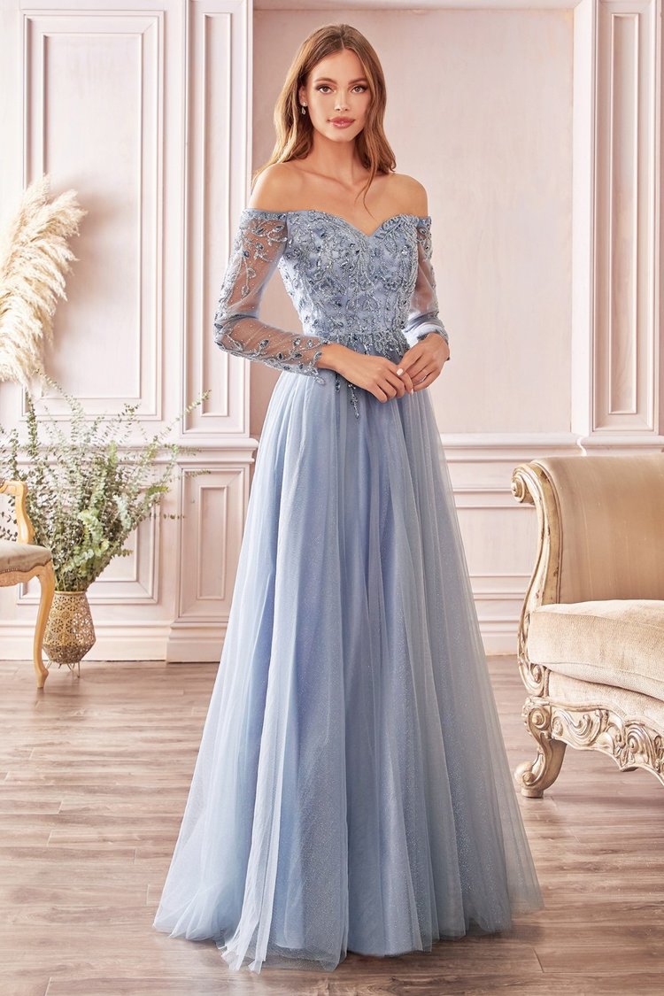 Light Blue Mother of the Bride Dress with Long Sleeves - Dress for