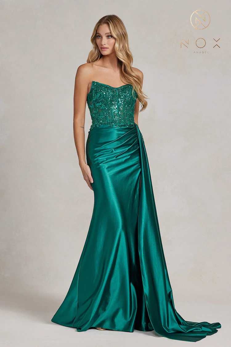 sachin and babi light blue dress Sparkly Emerald Green Lace Long Prom Dresses ,A Line Spaghetti Straps –  morievent main image 0