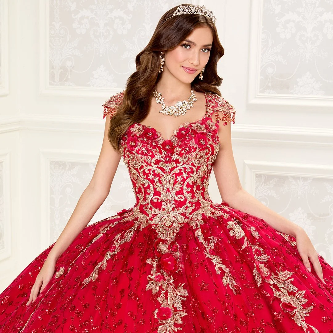 Quince Dress Gown Red And Gold Lace Cheap Red Quinceanera Dresses