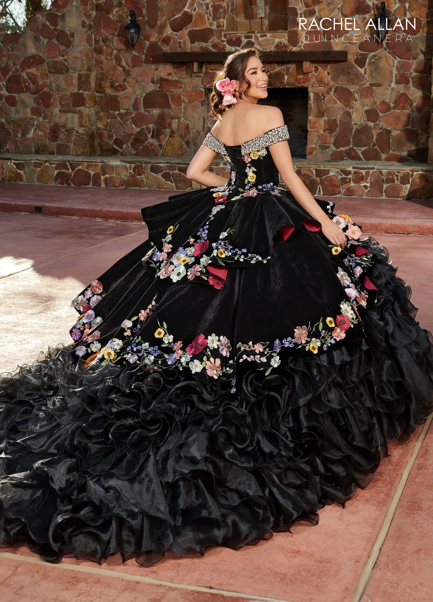 Black Multi Quince Dress by Rachel Allan Alta Couture- RQ3111 — Danielly's  Boutique