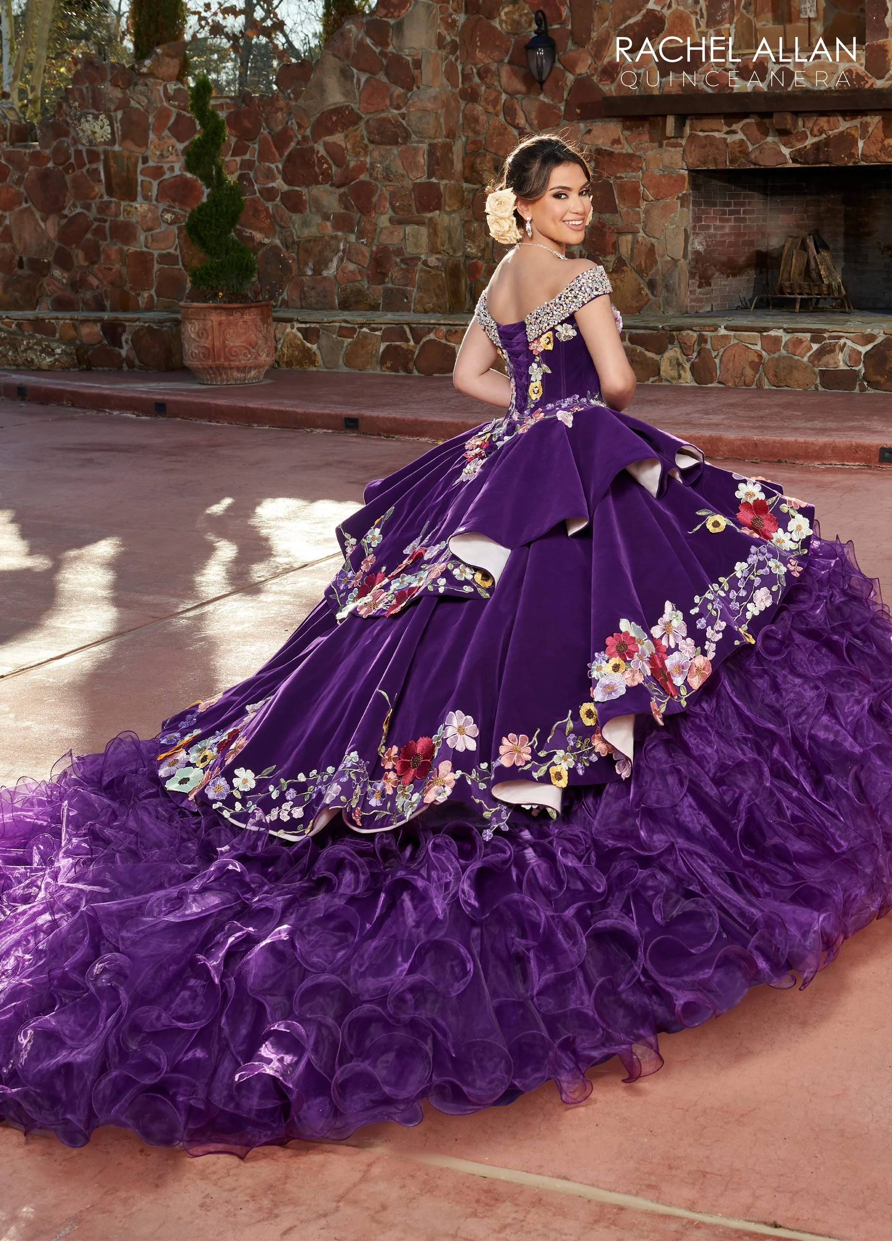 quinceanera dresses purple and black Off Shoulder Cape Quinceanera Dress by House of Wu 26079 00 / Lilac Multi