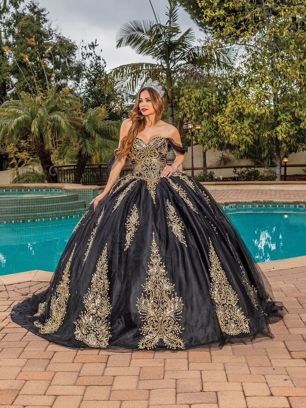 Elegant Black Gold Prom Dresses 2023 Ball Gown Spaghetti Straps Sleeveless  Backless Floor-Length / Long Prom Formal Dresses