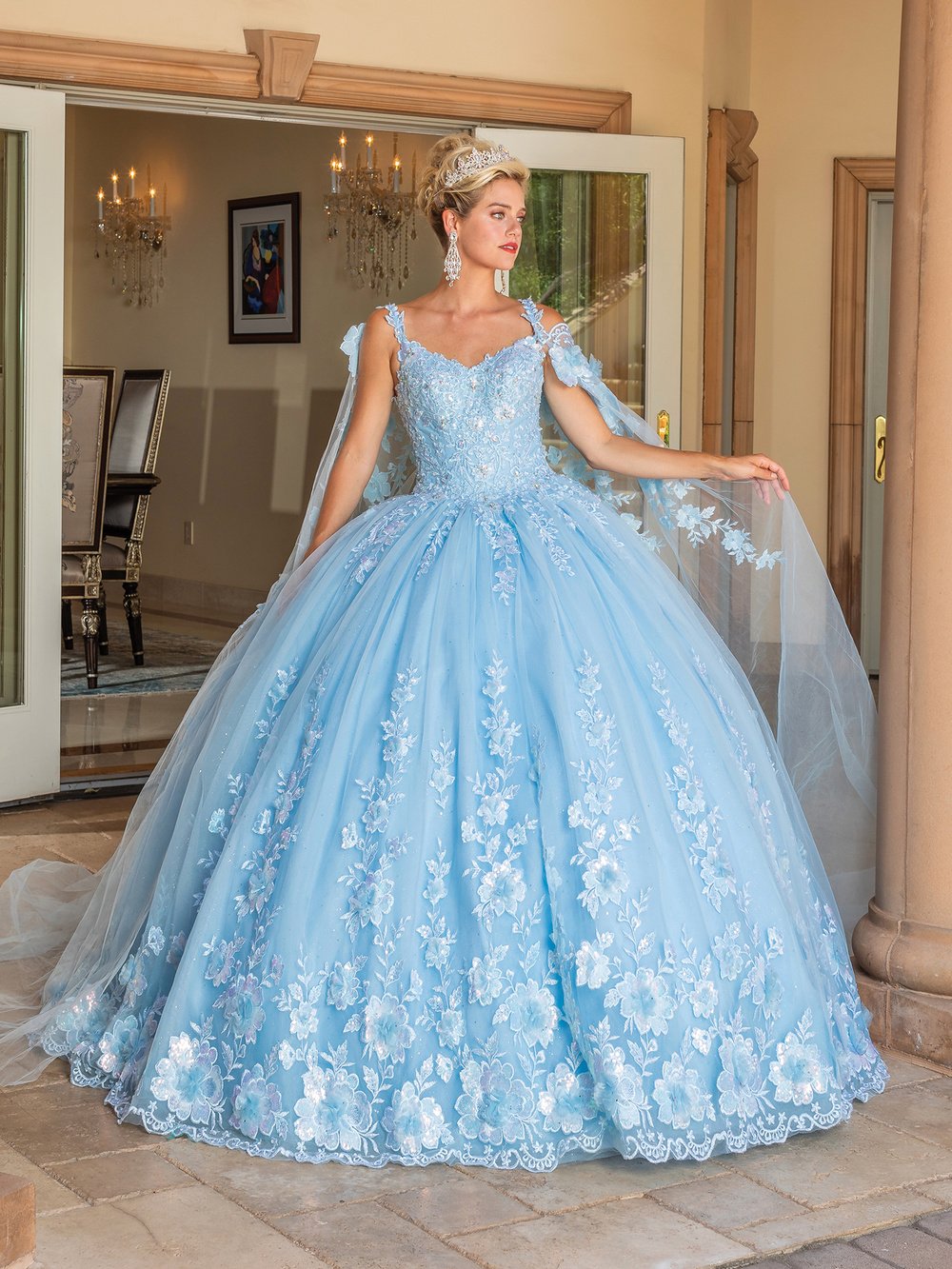 2021 High Low Sky Blue Pleats Puffy Sleeve Prom Dress – Sassymyprom