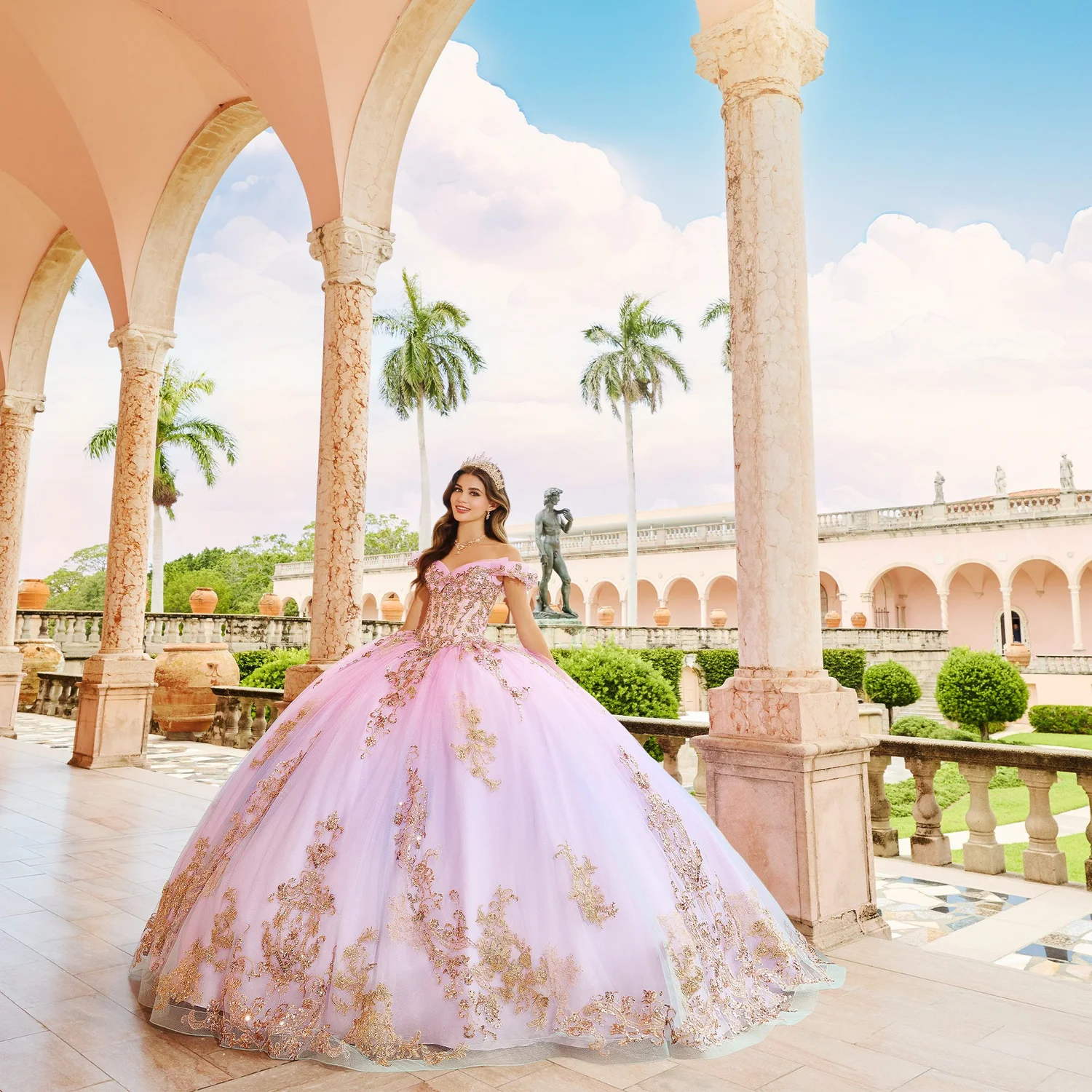 cotton candy quince dress Sleeveless Quinceanera Dress by Ragazza EV85-685 7 / Blush/Silver