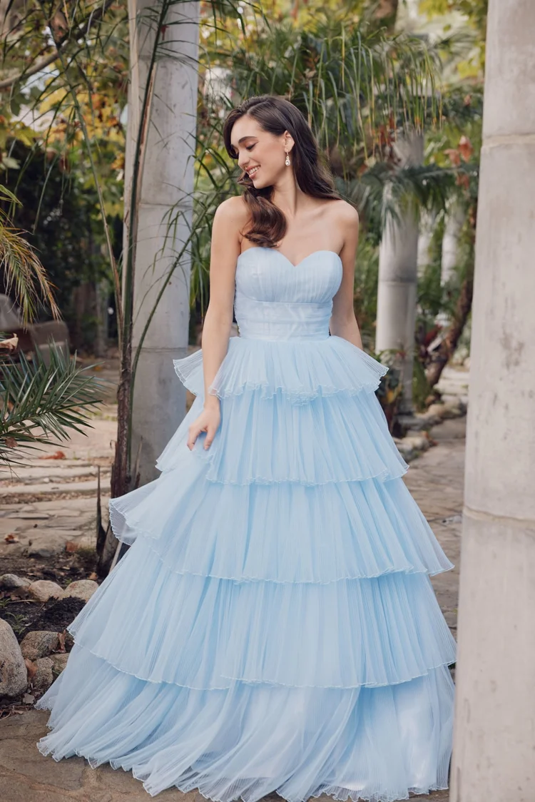 blue maxi dress puff sleeve A-Line Sleeves Satin Long Prom Dress, Blue Long Formal – shopluu Spring sale 26 Aminah Puff Sleeve Dress Simple satin blue short Size:average size