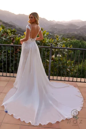White & Nude Wedding Gown with Floral Embroidery- NX_JE995L