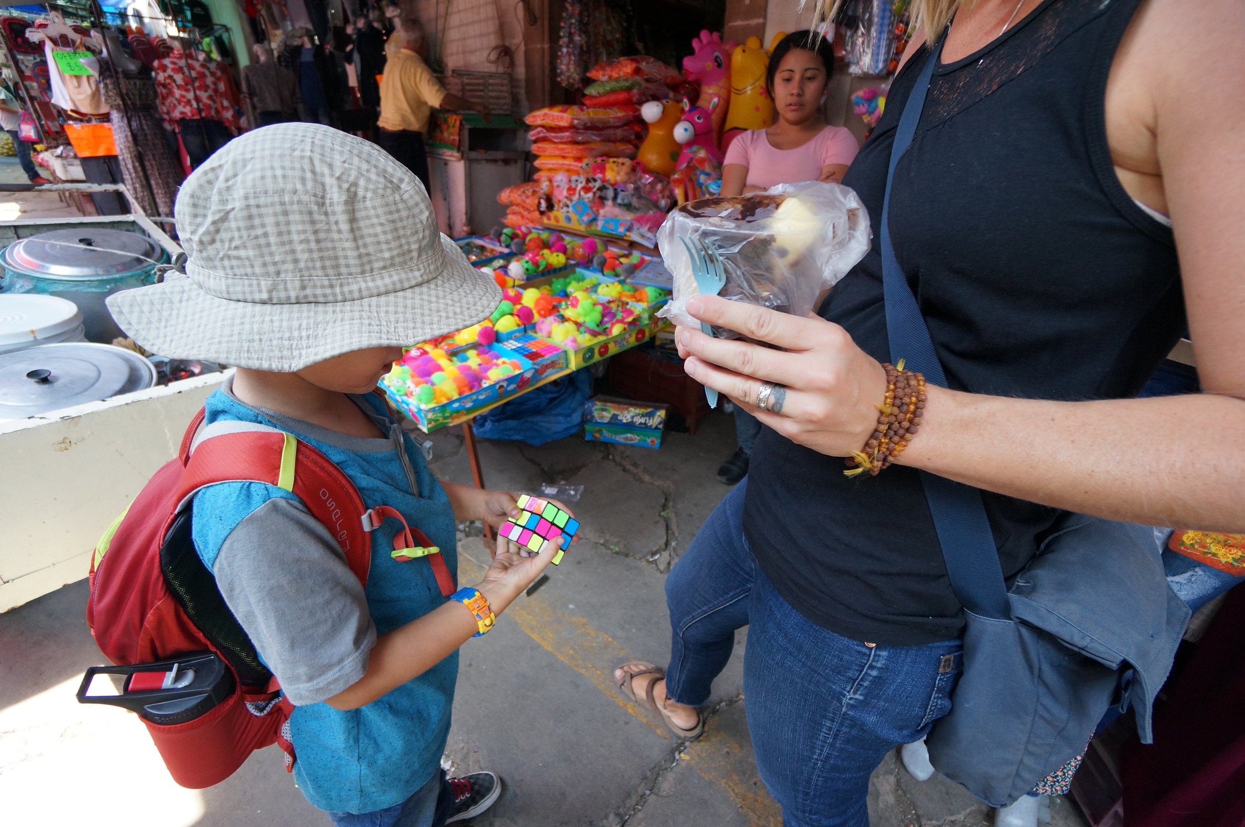 Arjuna bought this rubix cube for 10 pesos at the market... it broke during our ride home in the collectivo.