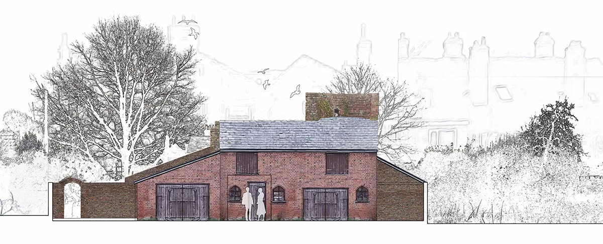 section through link with rendered elevation of stable block (web).jpg