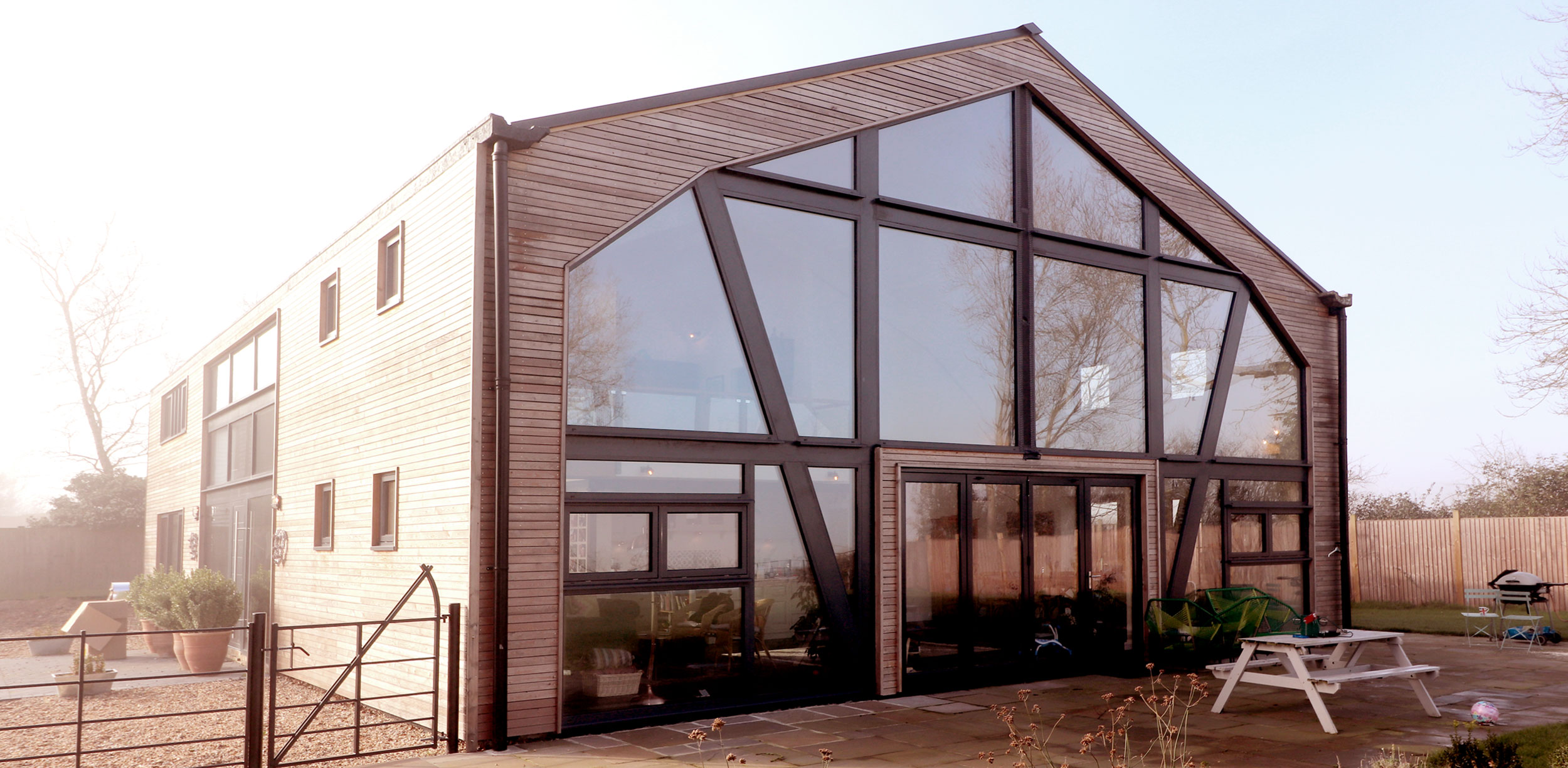 glazed gable end of barn conversion to dwelling in poslingford suffolk