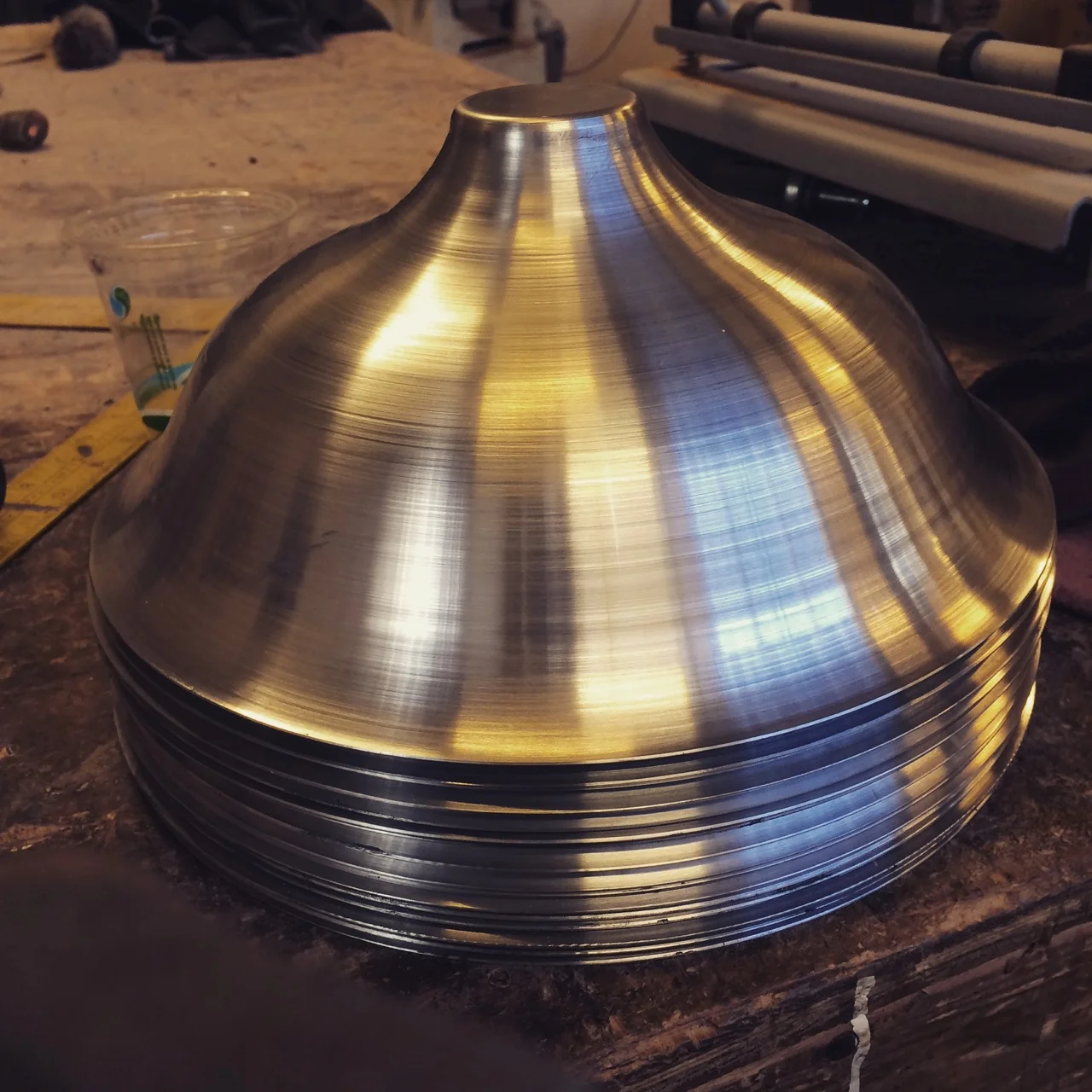  Hand spun aluminum lamp shades for Vestige Home. 