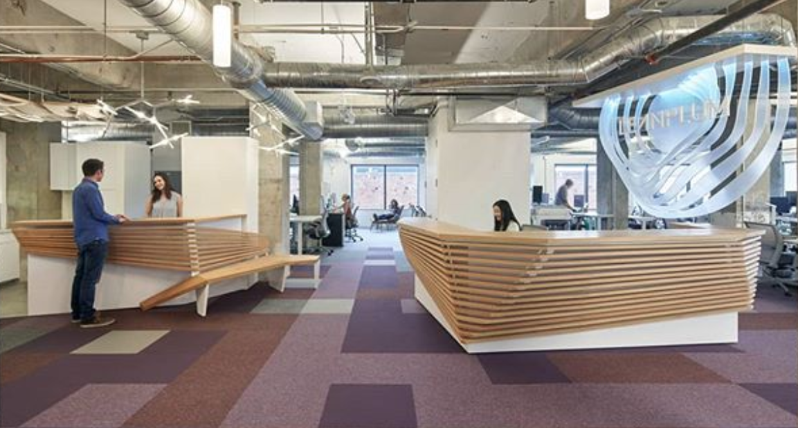 Custom signage and reception desks in collaboration with Skiff. 