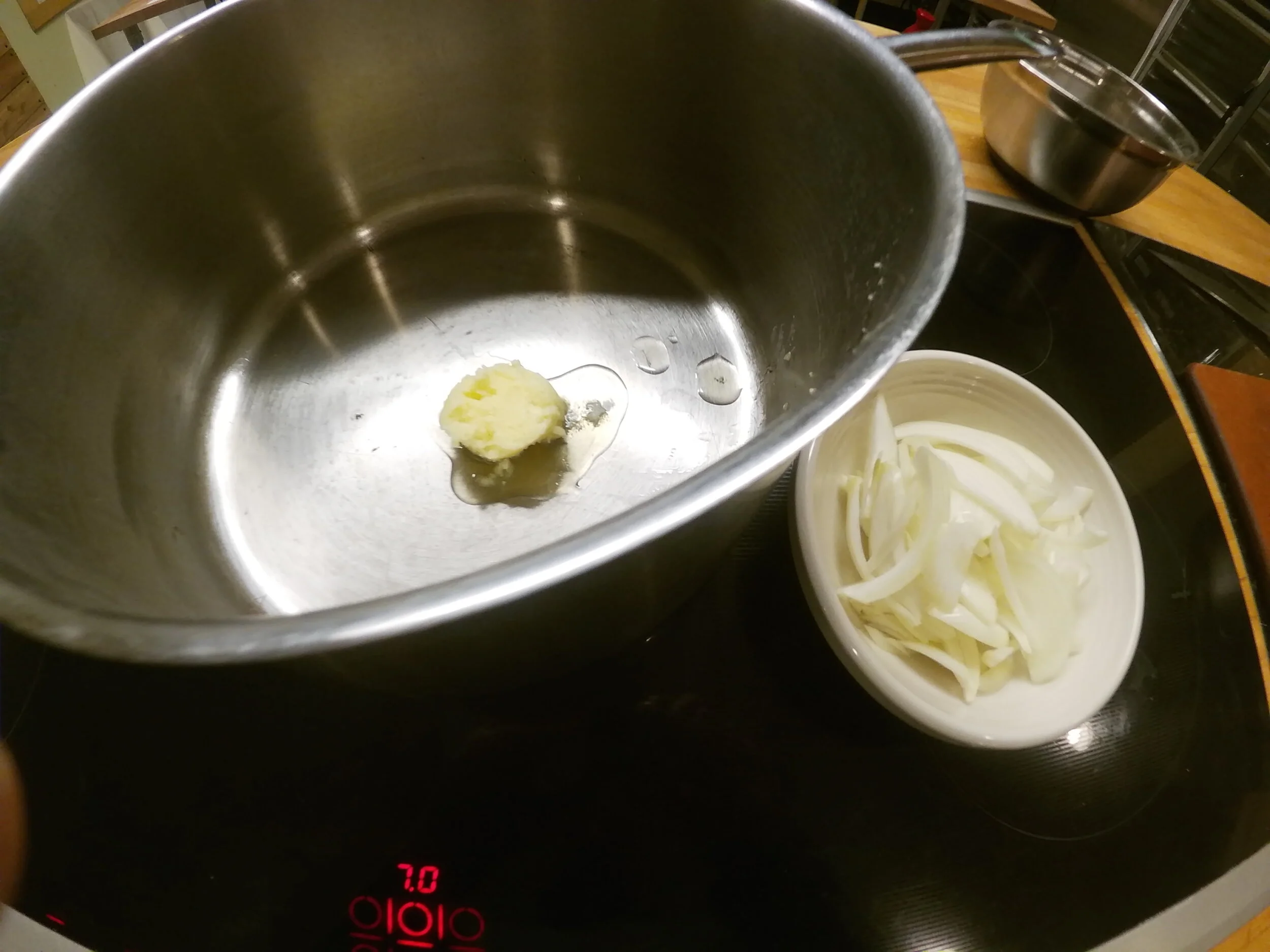 6. Heat ghee and cook onions