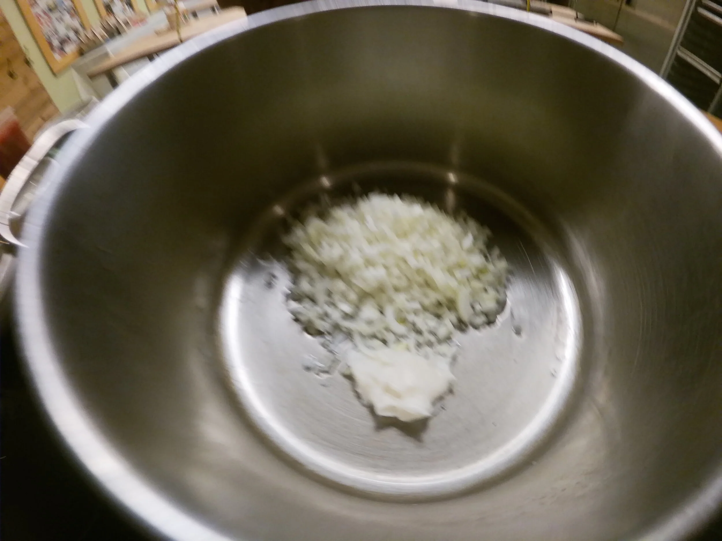 1. Add lard, sweat onions