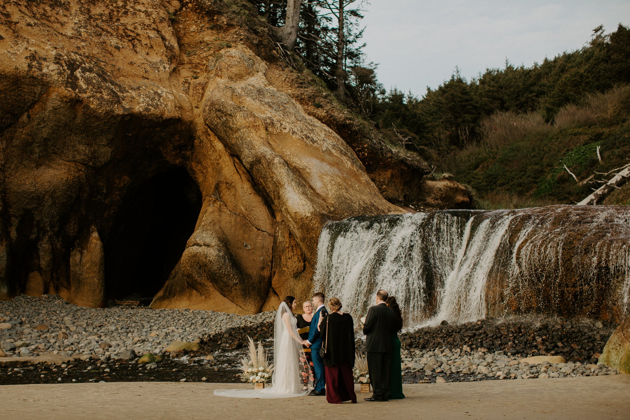 Elopement ceremony area at Hug Point in Oregon