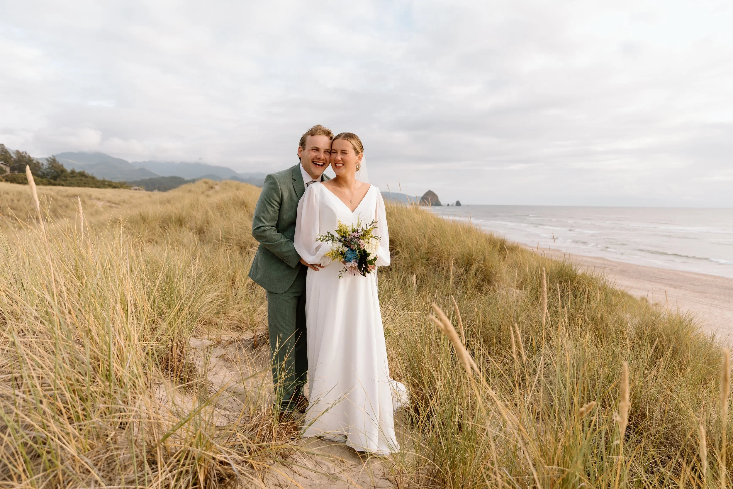 Bride and groom at chapman beach oregon