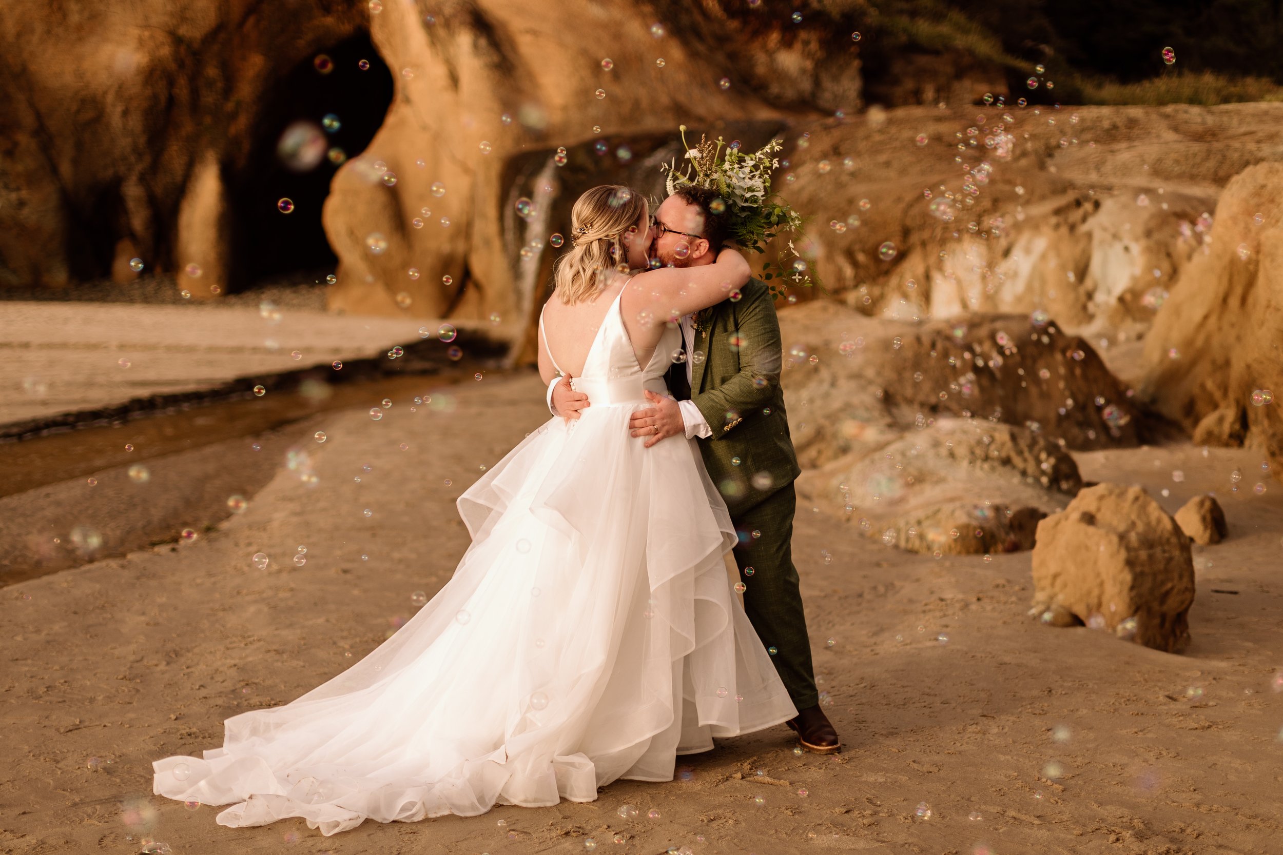 Bride and groom get married at hug point Oregon