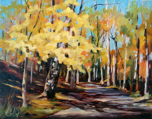 Autumn Road 8″x10″, oil on matboard