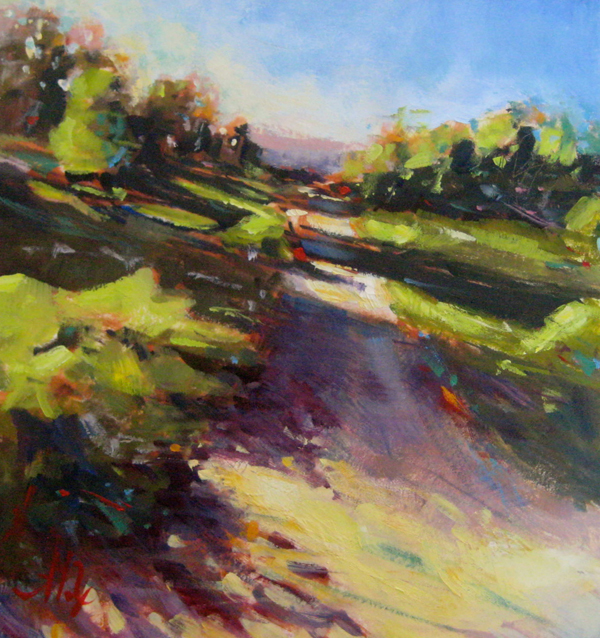Morning Walk 8″x8″, oil on matboard
