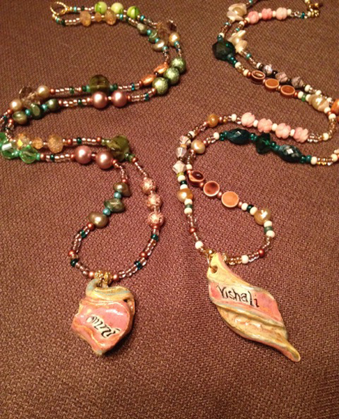 Ceramic Pendant Necklaces 20″ and 30″ with gemstone, crystal and glad beads