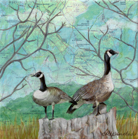 There’s No Place Like Home 8″x8″, acrylics on an illustrated map on canvas