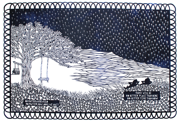 No Better Time 32″x24″, hand cut single sheet black paper mounted on white