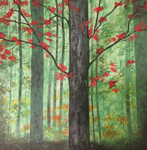 Spring in Forest 35″x35″, mixed media on canvas