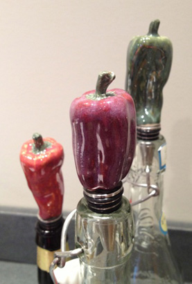 Pepper Bottle Stoppers 3″x1″, stoneware & stainless steel