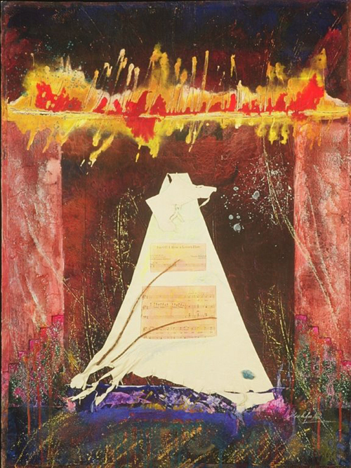 Far Off I Heard a Lover’s Flute 27″x21″, mixed media