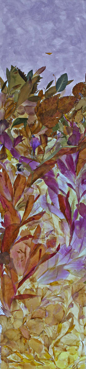 Earth Rising, Summer 32″x8″, giclée of original collage created with pressed botanicals