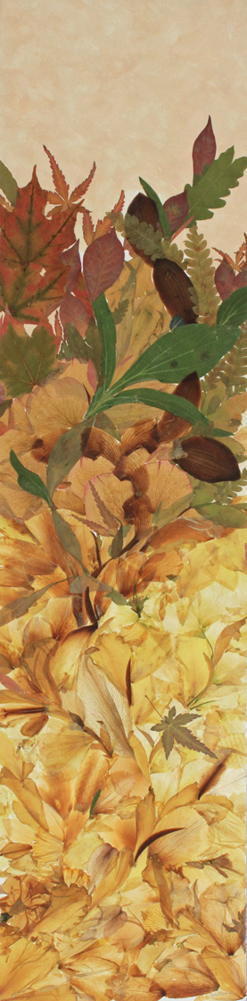 Earth Rising, Autumn 32″x8″, giclée of original collage created with pressed botanicals