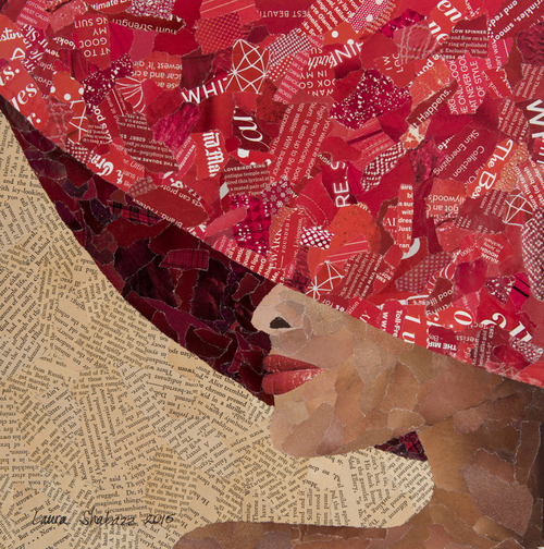 Tropical Woman Magazine and book paper collage, 12"×12"
