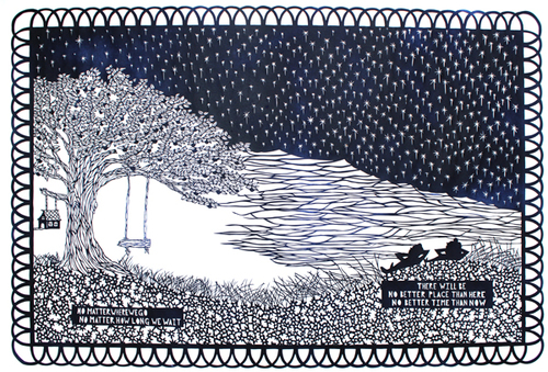 No Better Time 32″x24″, hand cut single sheet black paper mounted on white