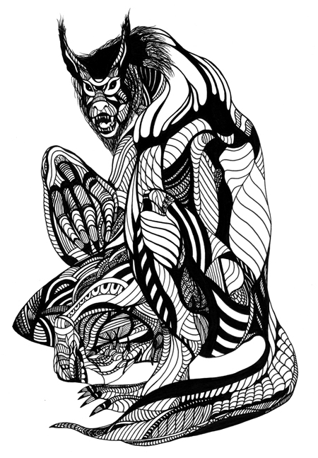 Rougarou Ink on paper, 14"x11"