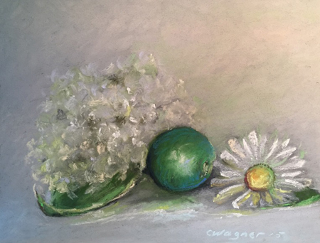 Daisy in Green Pastel, 14"x16" framed