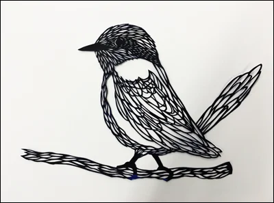 Chick 9"x12", hand cut single sheet black paper mounted on white