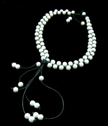 Glass, pearl, and leather necklace