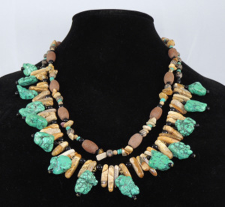 Double stranded necklace with jasper, howlite, and stone
