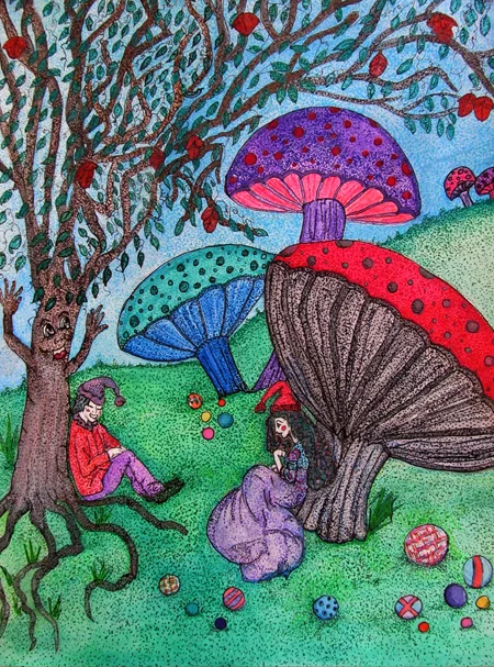 Mushroom Children Mixed media, 15"x11"