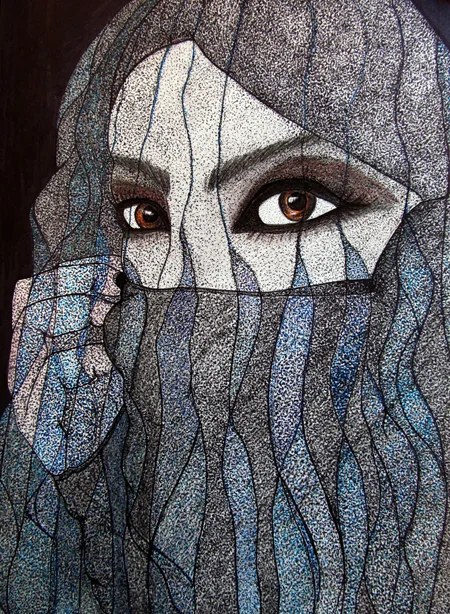 Veiled Woman of the Wadi Rum Mixed media, 15"x11"