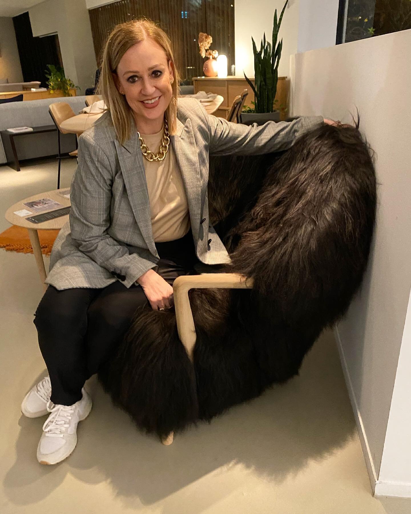 Serious Milano vibes tonight at the launch of @artemide_lighting and @stylecraftfurniture @stylecraft.home partnership. And &hellip; I got to test this #FluffyChair by @eikund_norway What more could a designer ask for?! Way too much fun - 6am Pilates