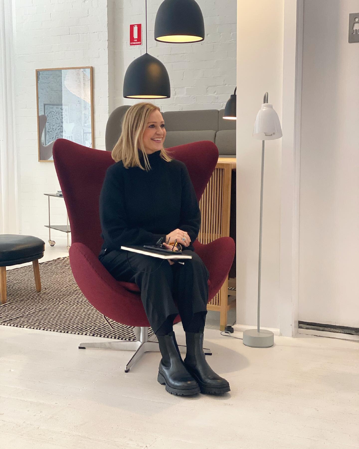 Another day &hellip; another chair! Discussing #designvalues at our @futurespacedesign inaugural #designday We all shared our favourite designed object and why - mine has been the @arnejacobsenofficial #eggchair for as long as I can remember. For me 