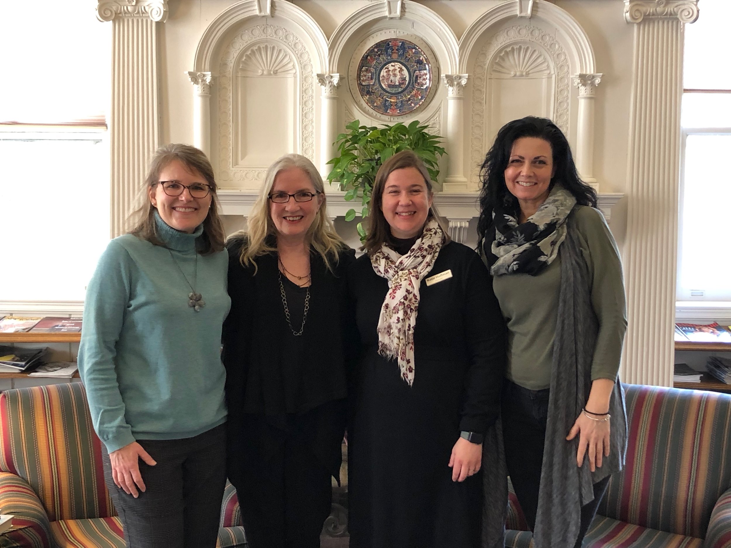 with brilliant librarians, from left: katie balacca, development assistant; me; katie huffman, director; julie bartley, children’s librarian.