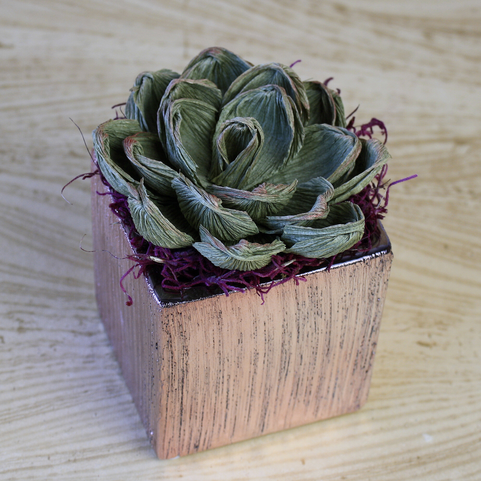 SMALL DUDLEYA CREPE PAPER SUCCULENT PLANT IN ROSE GOLD CERAMIC POT