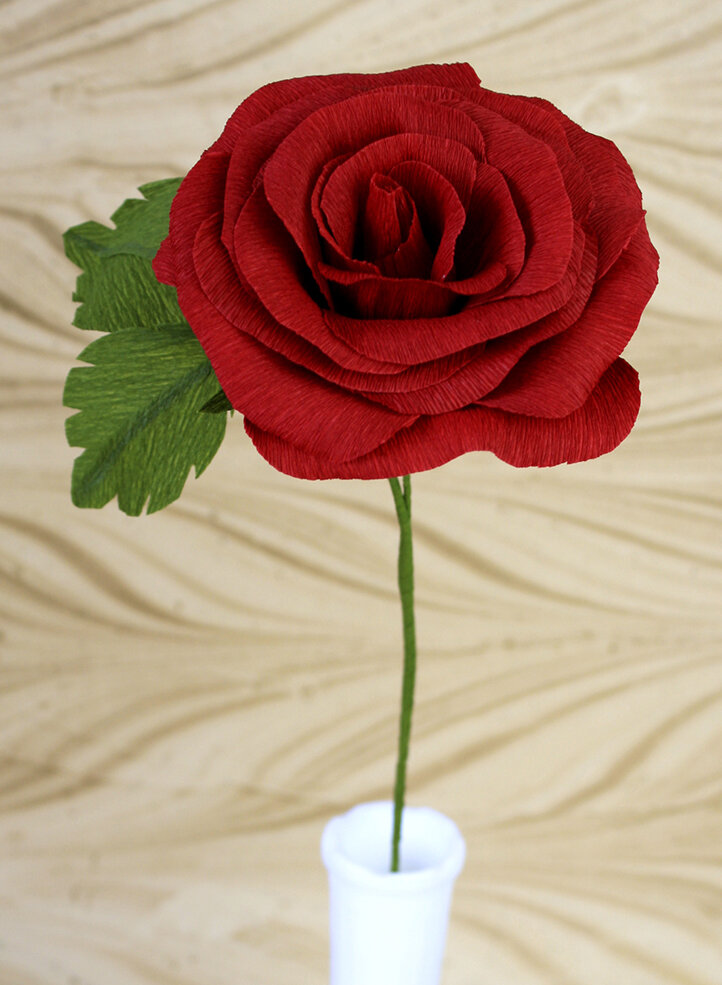 Ruby Rose Crepe Paper Flower Centerpiece Arrangement & Decoration