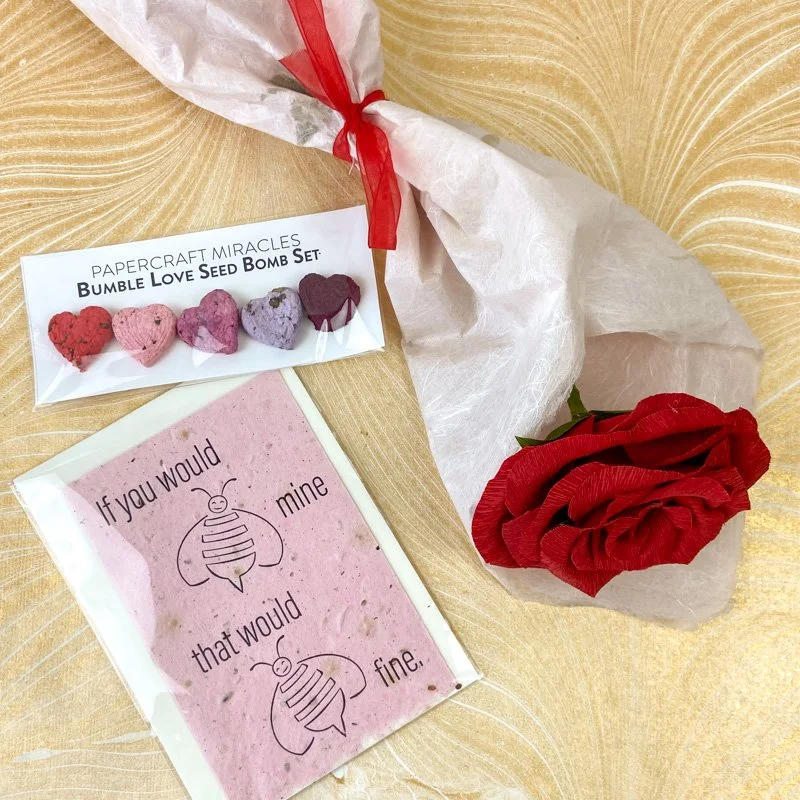 Handmade paper flowers, stationery, books and gifts